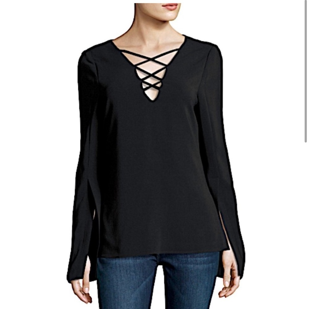 Ramy Brook Allie‎ Lace-Up Long Sleeve Top 10 NWT